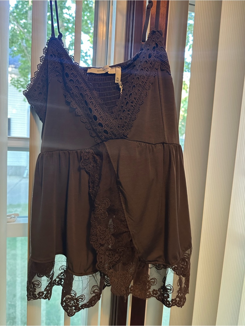 Willow Crocheted V-Neck Blouse in Dark Brown